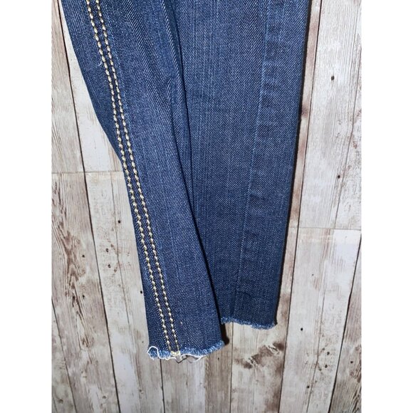 Women's House of Deréon Beyoncé Denim Blue Jeans Size 5/6 Gold Thick Stitch - Picture 2 of 13